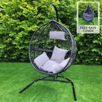 Asiento Colgante Huevo Rattan Negro con Soporte Reforzado