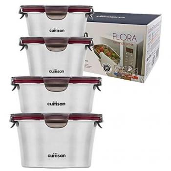 Cuitisan Flora Set de 4 Vasos Redondos – 0.3, 0.4, 0.6 y 0.9 litros, Acero Inoxidable Microondas