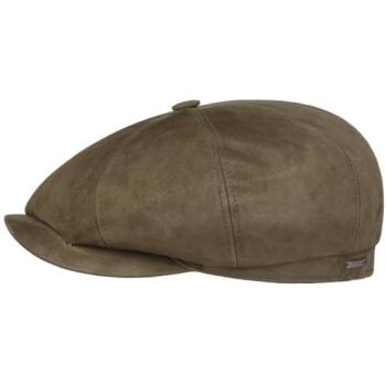 Stetson Hatteras 63‑cm Brown Leather Flat Cap – Goat Finish