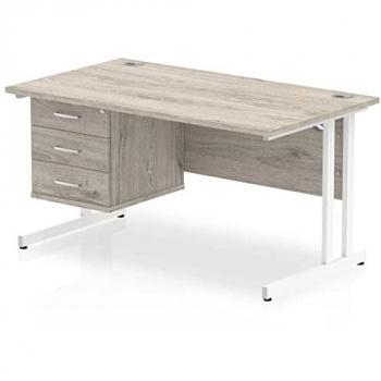 Impulse 1400 Rectangle White Cant Leg Desk Grey Oak 1 x 3 Drawer Fixed
