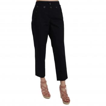 Dolce & Gabbana Black Cropped Front Button Embellished Pants