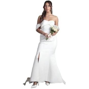 Coast Women’s Bardot Twist Satin Maxi Bride Gown – Fishtail – Size 8 – White