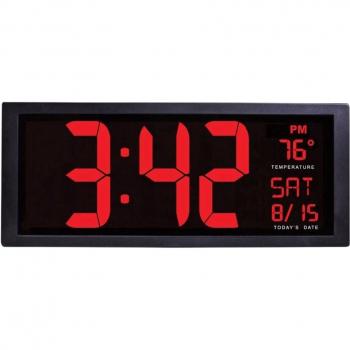 Large Kitchen Wall Clock with LED Display and Thermometer