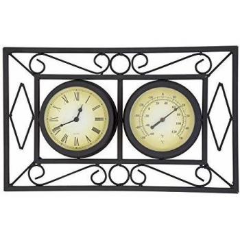 Charles Bentley Black Metal Clock and Thermometer with Outdoor Design