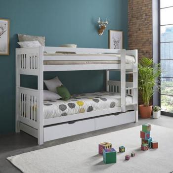 MueMue Lit à Deux Niveaux + Rangements Blanc – Dimensions 202×146×102 mm