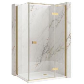 Cabine de douche Rea Atlas 80x80 gauche, paroi et porte avec brosse dorée