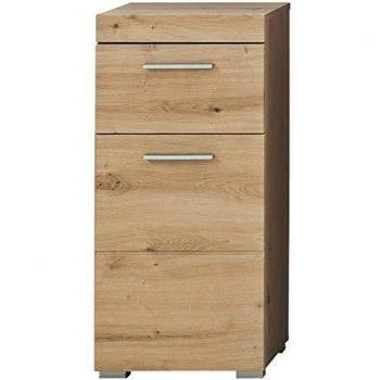 PKInvest Oak Bath Cabinet – 79 cm Tall, 37 cm Wide, 31 cm Deep (1 Door/1 Drawer)
