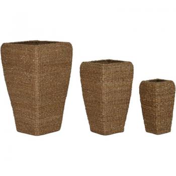 Trío de Macetas Seagrass Metal FIJALO 40x40x70 cm – Eco‑Estilo