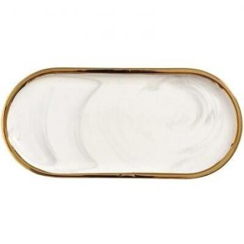 Ceramic Oval Plate with Gold Accents