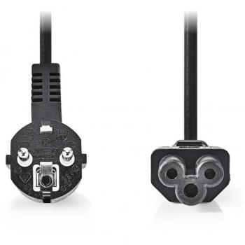 NEDIS Stromkabel (Schutzkontakt) IEC‑320‑C5, abgewinkelt & gerade, vernickelt, 3 m – PVC‑Rundschiene, schwarz
