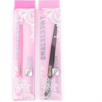 Pink and Black Double-ended Stainless Steel Tweezer for Rhinestone Picking