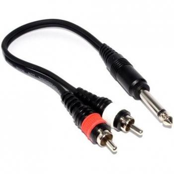 PULSE PRO 6.35mm Mono Jack to Dual RCA Plugs Helical Shielded Cable 0.3m