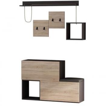Mobile d'ingresso a parete INGA in legno e grigio, design contemporaneo con numerosi scomparti, astuto ed elegante