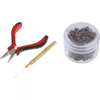 Trousse à outils avec 500 anneaux micro perles silicone 5mm pour extensions de cheveux