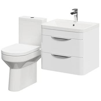 Wall-Mounted Bergen White Gloss Vanity with Comfort Height Toilet