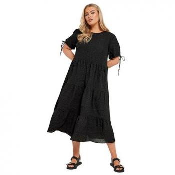 Robe noire à volants texturée pour grandes tailles Yours Curve