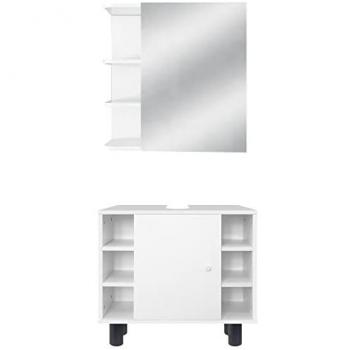 ML-Design 2-teiliges Badmöbel Set, modernes Holzdesign, viel Stauraum in Weiß
