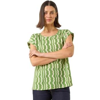 Roman Wave Print Women’s Shell Top – Green, 16