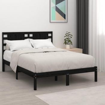 Lit cadre noir en bois de pin massif 140x200 cm