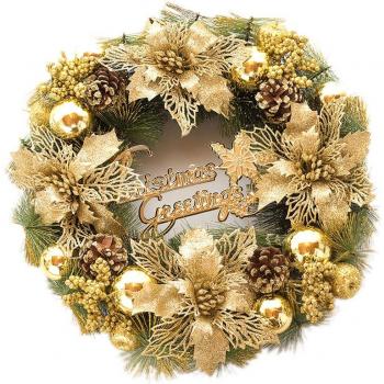 Hanging Christmas Wreath with Berries and Pinecones