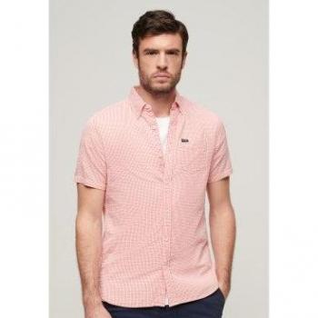 Camisa Seersucker rosa de manga corta (Marca: Superdry, Hombre)