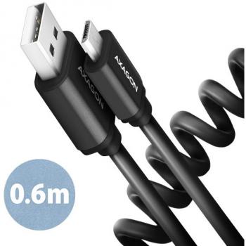 AXAGON BUMM-AM10TB, TWISTER kabel Micro USB  USB-A, 0.6m, USB 2.0, 2.4A, ALU, TPE, černý