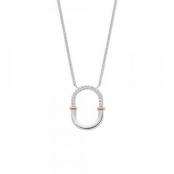 Clogau Silver and 9ct Rose Gold Interlocking Arches Necklace with White Topaz