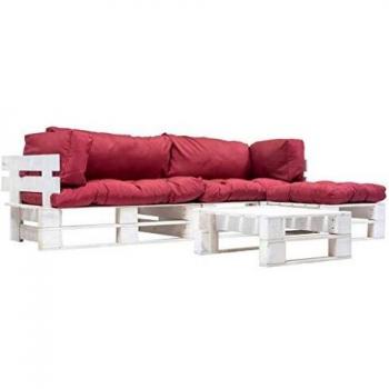 Set di Divani da Giardino su Pallet 4 pz con Cuscini Rossi