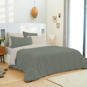 Pack complet 6 pièces Eucalyptus/Lin réversible housse de couette pour lit 160 x 200 cm