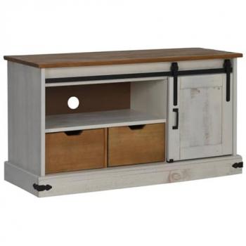 Sliding Door TV Cabinet HALDEN White 110x40x60 cm Solid Wood