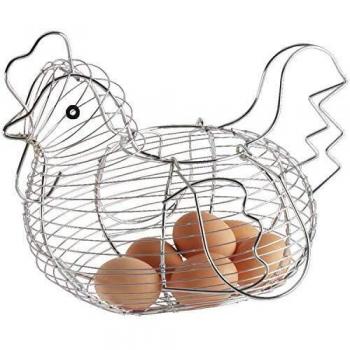 Dcasa Huevera gallina plateada de metal de 35x27x18 cm