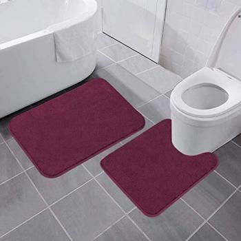 VANZAVANZU Non Slip Bath Mat Set 2 Piece Thickened Bathroom Mat Set Absorbent Ultra Soft Bath and Pedestal Toilet Mat Set Fluffy Microfiber Toilet Rug