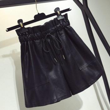 Autumn Winter Women's Wide Leg Leather Shorts
