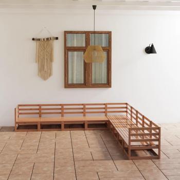 Set Salotto da Giardino 9 pz in Legno Massello di Pino Marrone Miele