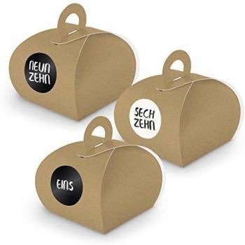 DIY Adventskalender Set 24x Geschenkboxen BRAUN Kraftkarton + Aufhängung WEISS