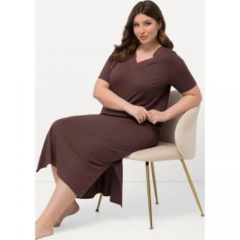 Camicia da notte con mezze maniche e ricami, scollo a V, Donna, Marrone, Taglia: 64/66
