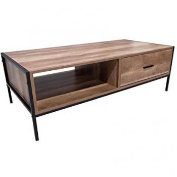 FWSTYLE Brown Urban Industrial Reclaimed Wood Effect Coffee Table with Drawer