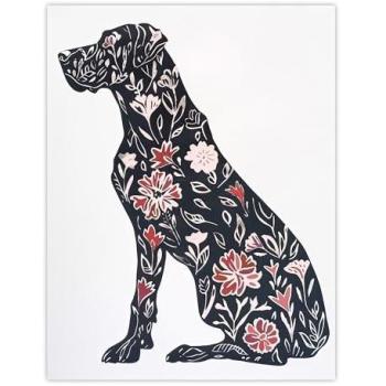 Great Dane in Red Bloomed Design – 12 by 16