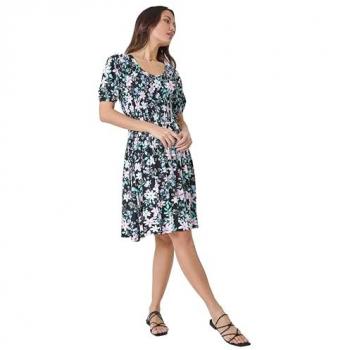 Floral Print Shirred Stretch Dress