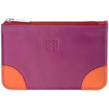 Bustina di Pelle Colorata Dudu Fucsia: Zip + 3 Tasche Porta Carte