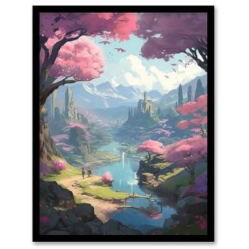 Bright River Petals: Beachside Cherry Blossom Art