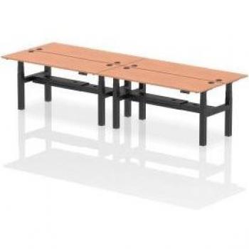 Dynamic Air Back-to-Back W1800 x D600mm Height Adjustable Sit Stand 4 Person Bench Desk With Cable Ports Beech Finish Black Frame