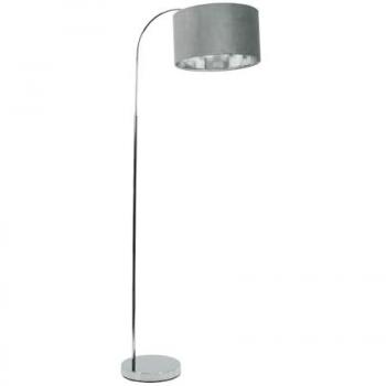 Chrome Arched Floor Lamp by Curva – Grey Velvet Shade, Chrome Interior