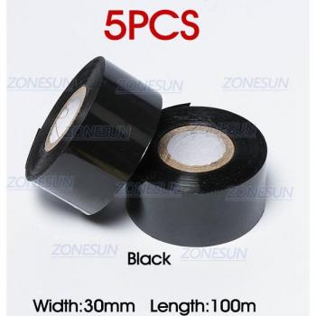 ZONESUN 30x100m Thermal Ribbon for Ribbon Printing Machines (5 Pack)