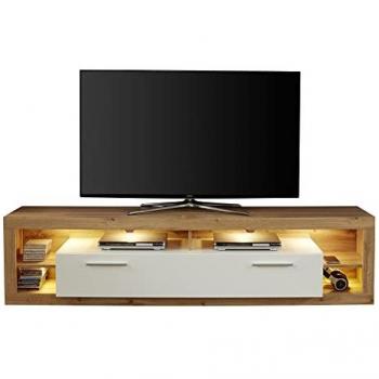 Mueble TV Moderno Roble Wotan y Blanco Brillante 200 cm