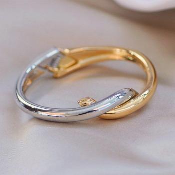 Simple Gold Geometric Open Metal Bracelet for Women