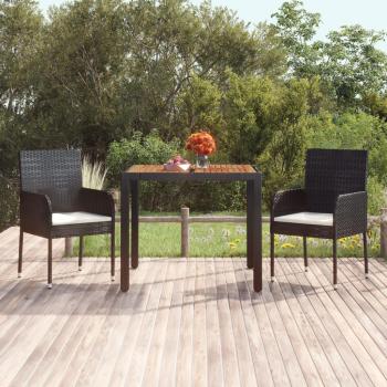 Mesa de jardín rectangular de madera y polirratán negro 90x90x75 cm