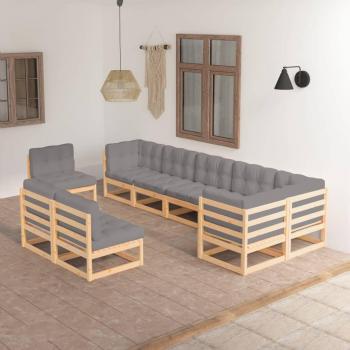 Set Lounge da Giardino 9 pz con Cuscini Antracite in Legno di Pino Massello