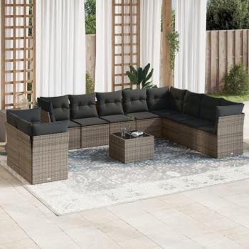 Canapés d'extérieur Vidaxl : salon de jardin 11 pièces avec coussins gris résine tressée