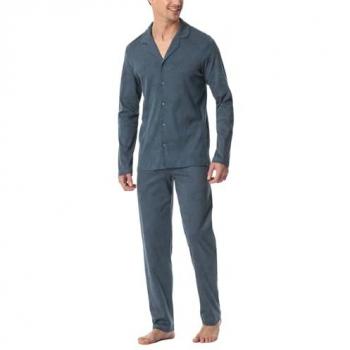 Schiesser Herren Pyjama lang Jeansblau mit Knopfleiste Größe 48